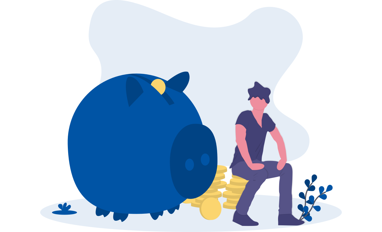 piggy bank and man with coins